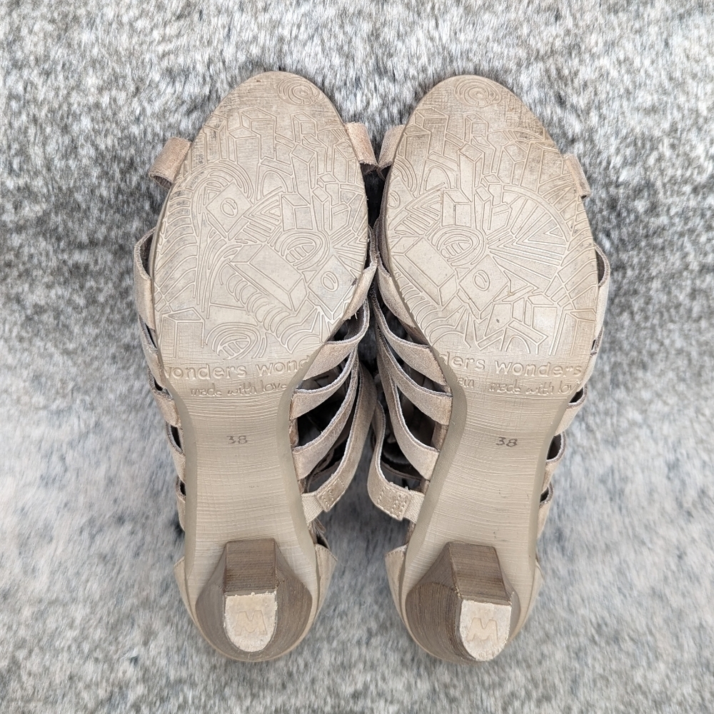 Wonders Leather Stacked Heel Sandal Made With Love In Spain Tan Women's 7.5 - Picture 9 of 9